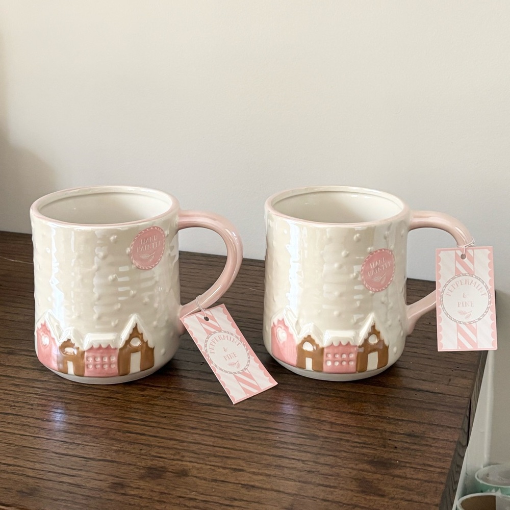 VHTF Pink Gingerbread House Mugs